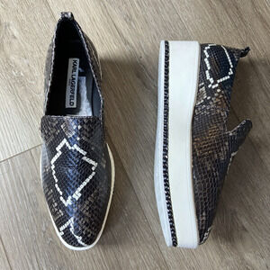 Karl Lagerfeld Loafer Sneakers Sz 7.5 Snakeskin Brenna Chain Black Platform